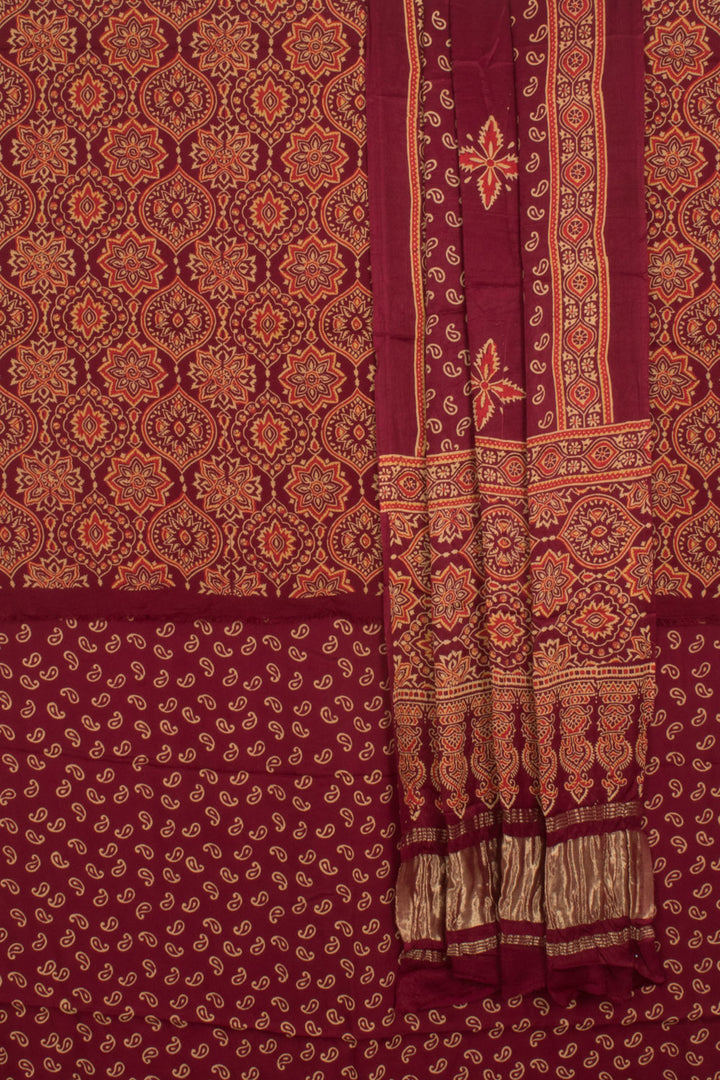 Ajrakh Printed 3-Piece Modal Silk Salwar Suit Material with Floral Design