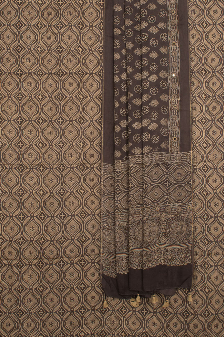 Ajrakh Printed 2-Piece Modal Silk Salwar Suit Material with Mirror Work Dupatta