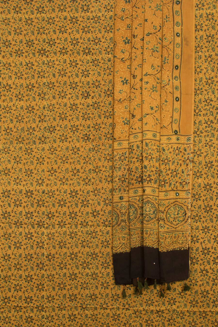 Ajrakh Printed 2-Piece Modal Silk Salwar Suit Material with Mirror Work Dupatta 
