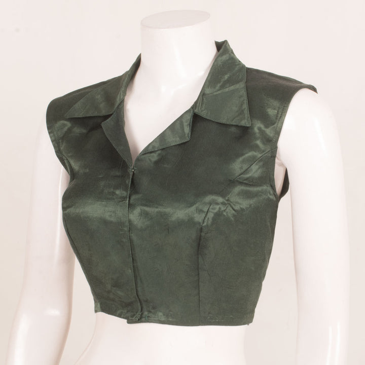 Handcrafted Sleeveless Modal Silk Blouse with Shirt Style Collar Neck