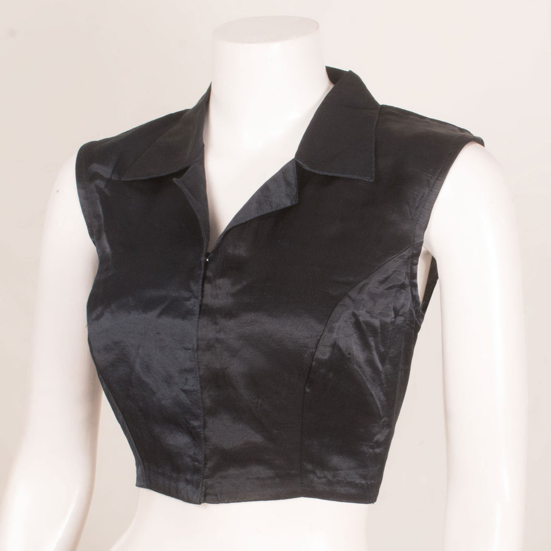 Handcrafted Sleeveless Modal Silk Blouse with Shirt Style Collar Neck 