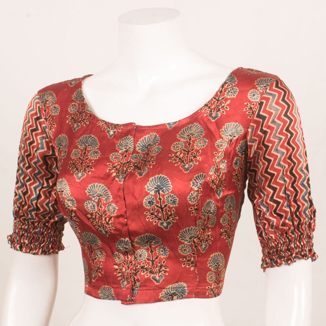 Ajrakh Printed Modal Silk Blouse with Elastic Sleeves