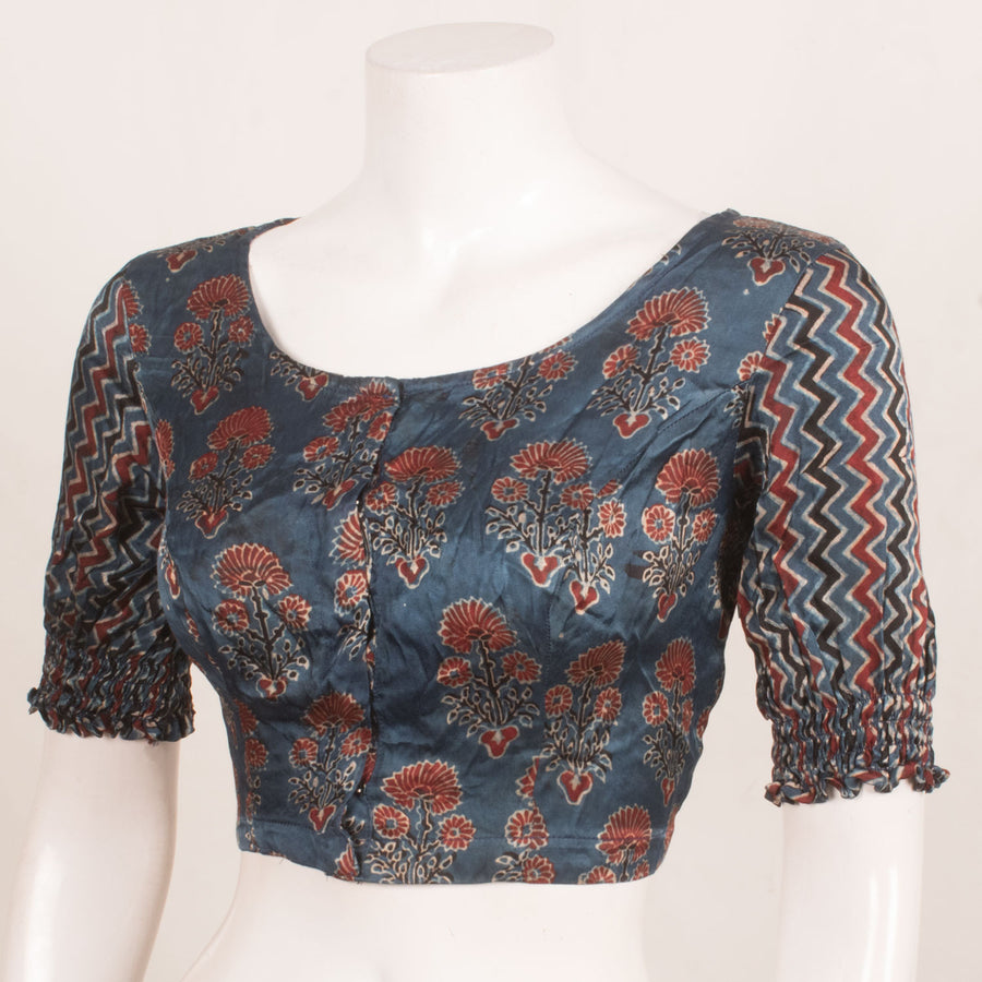 Ajrakh Printed Modal Silk Blouse with Elastic Sleeves