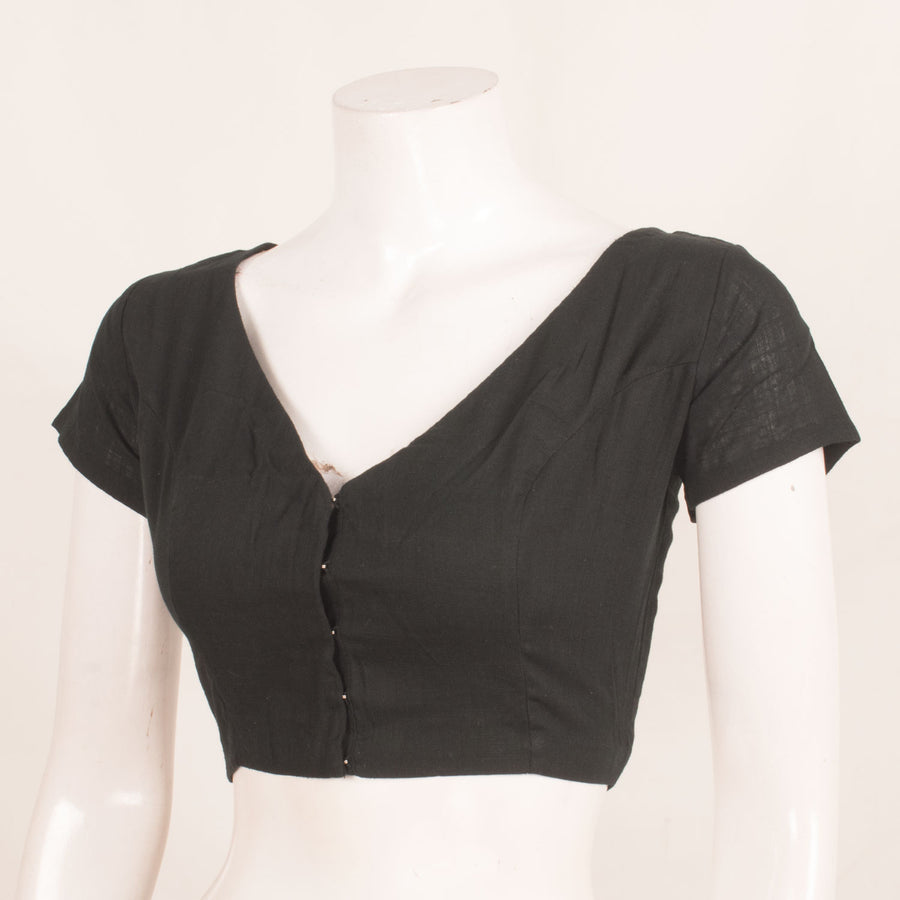 Handcrafted Slub Cotton Blouse with V-Neck and Short Sleeves 
