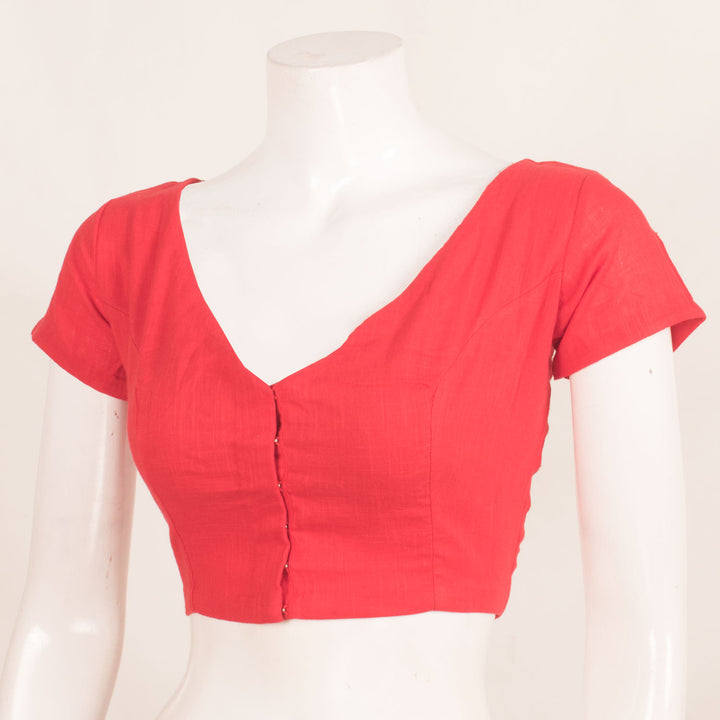 Handcrafted Slub Cotton Blouse with V-Neck and Short Sleeves