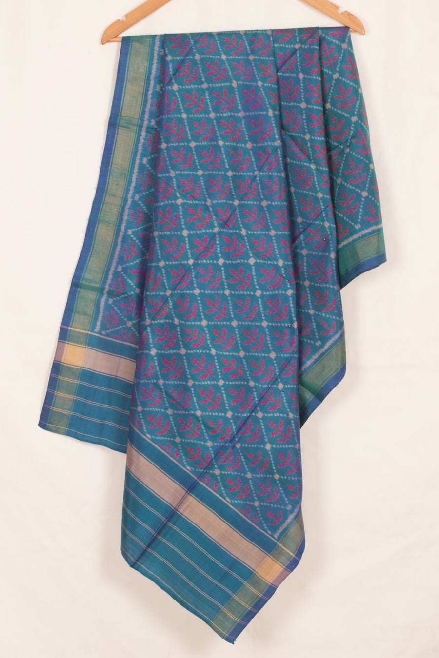 Handcrafted Patola Ikat Mulberry Silk Dupatta with Tissue Border 