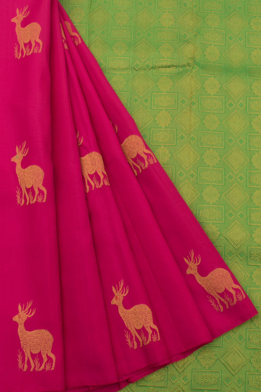 Handloom Pure Zari Borderless Kanjivaram Silk Saree with Deer Motifs