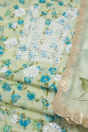 Hand Embroidered Chikankari Kota Cotton 2-Piece Salwar Suit Material with Organza Dupatta