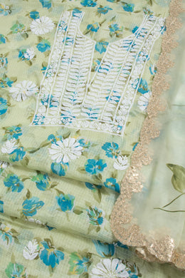 Hand Embroidered Chikankari Kota Cotton 2-Piece Salwar Suit Material with Organza Dupatta