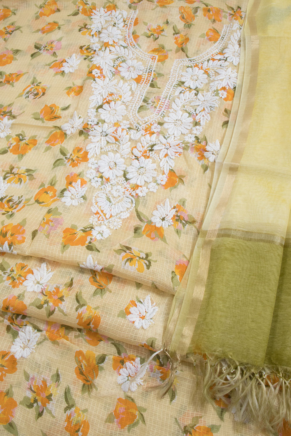 Chikankari Embroidered Kota Cotton Salwar Suit Material 10059373