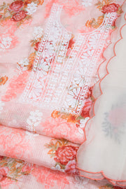 Hand Embroidered Chikankari Kota Cotton 2-Piece Salwar Suit Material with Organza Dupatta