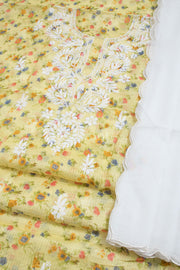 Hand Embroidered Chikankari Kota Cotton 2-Piece Salwar Suit Material with Kota Cotton Dupatta