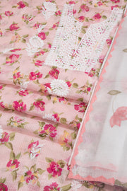 Hand Embroidered Chikankari Kota Cotton 2-Piece Salwar Suit Material with Kota Cotton Dupatta