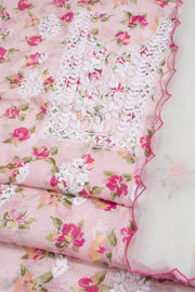 Hand Embroidered Chikankari Kota Cotton 2-Piece Salwar Suit Material with Organza Dupatta