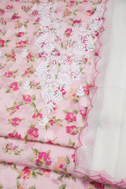 Hand Embroidered Chikankari Kota Cotton 2-Piece Salwar Suit Material with Kota Cotton Dupatta