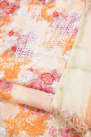 Hand Embroidered Chikankari Kota Cotton 2-Piece Salwar Suit Material with Organza Dupatta 