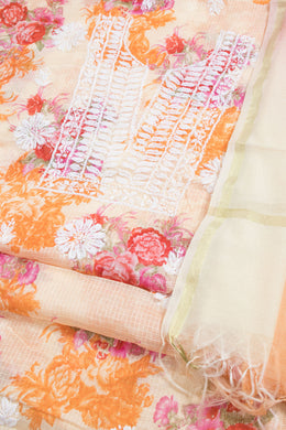 Hand Embroidered Chikankari Kota Cotton 2-Piece Salwar Suit Material with Organza Dupatta 