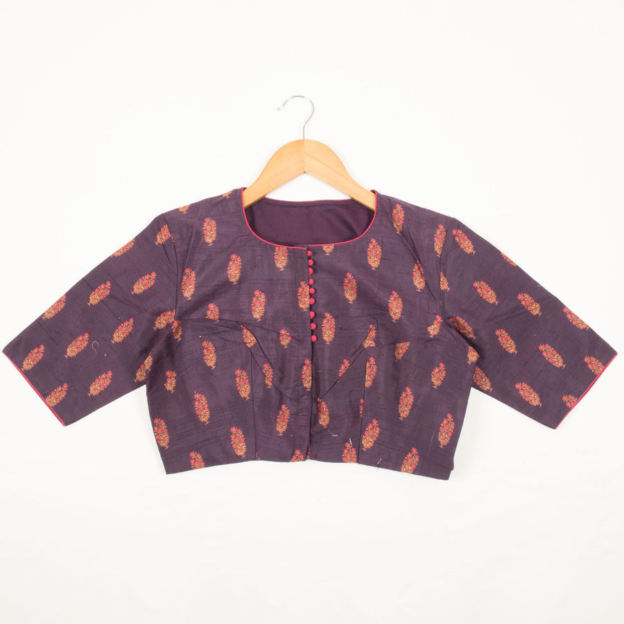 Handcrafted Raw Silk Blouse with Floral Prints