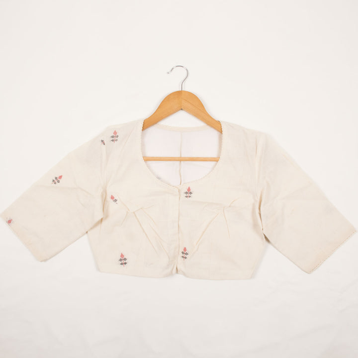 Handcrafted Khadi Cotton Blouse with Floral Embroidery 