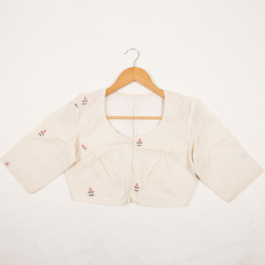 Handcrafted Khadi Cotton Blouse with Floral Embroidery 