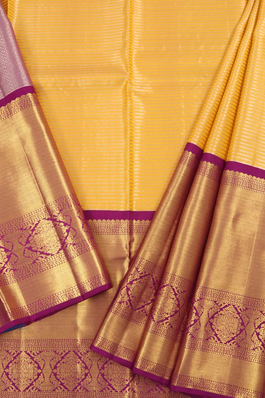 Universal Size Kanjivaram Tissue Pattu Pavadai Material with Stripes and Zari Floral Border