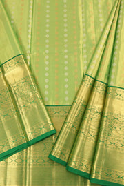 Universal Size Kanjivaram Tissue Pattu Pavadai Material with Floral Motifs and Zari Floral and Peacock Border