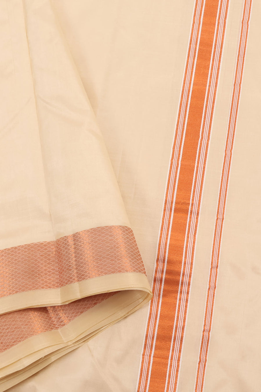 Handloom Kanjivaram Silk Dhoti with Copper Colour Zari Border