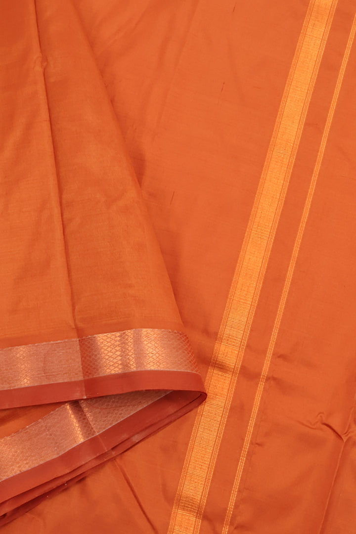 Handloom Kanjivaram Silk Dhoti with Copper Colour Zari Border 
