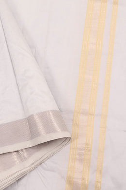 Handloom Kanjivaram Silk Dhoti with Silver Zari Border