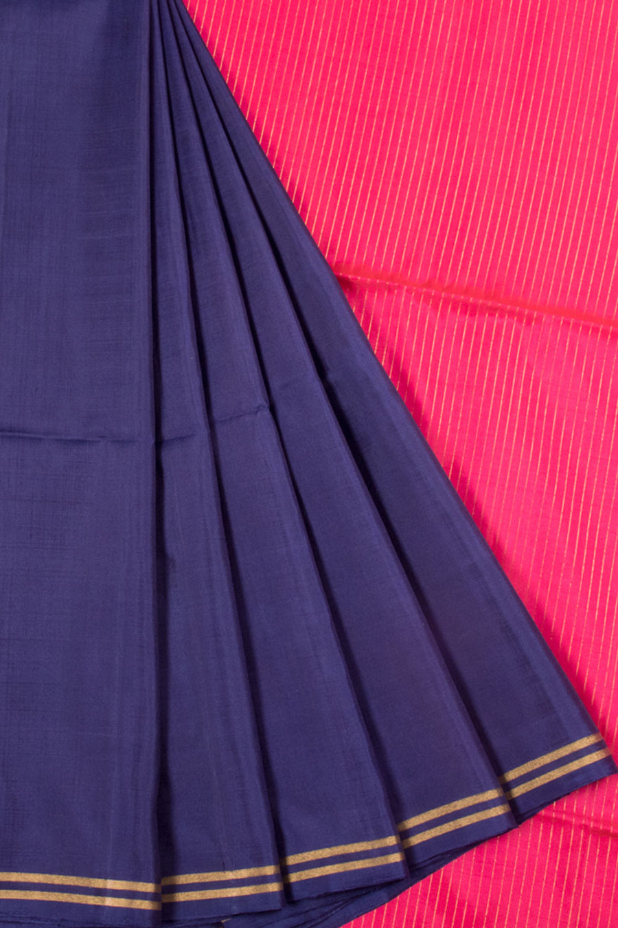 Navy Blue Handloom Kanjivaram Soft Silk Saree with Zari Stripes Pallu
