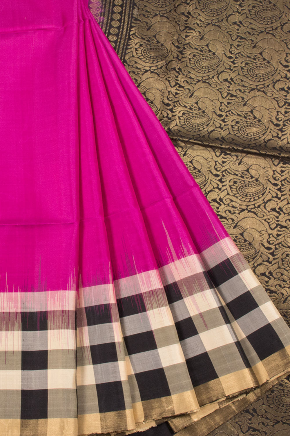 Violet Handloom Kanjivaram Soft Silk Saree with Ganga Jamuna Border and Peacock Design Pallu 