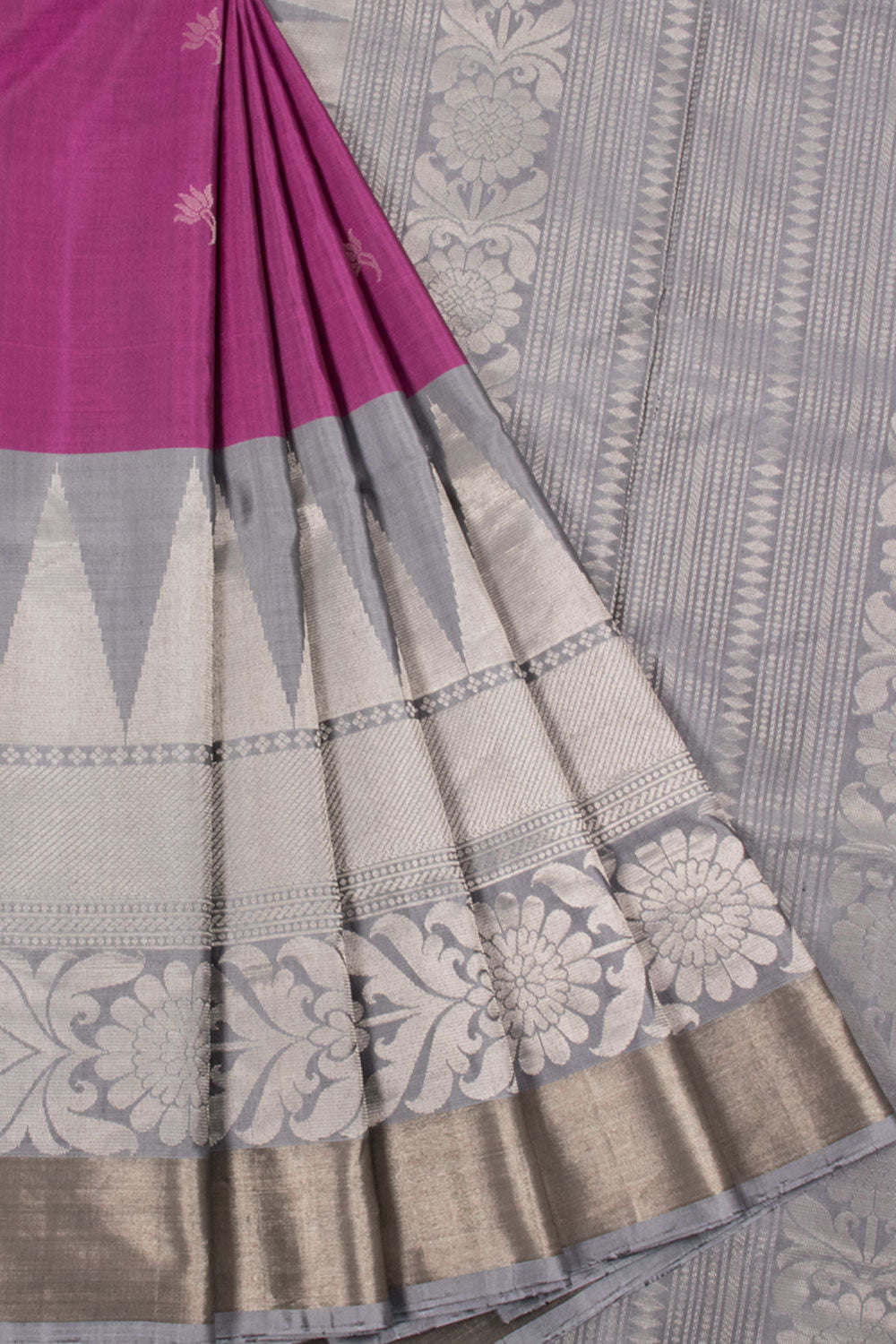 Handloom Kanjivaram Soft Silk Saree with Floral Motifs and Temple Design Floral Border