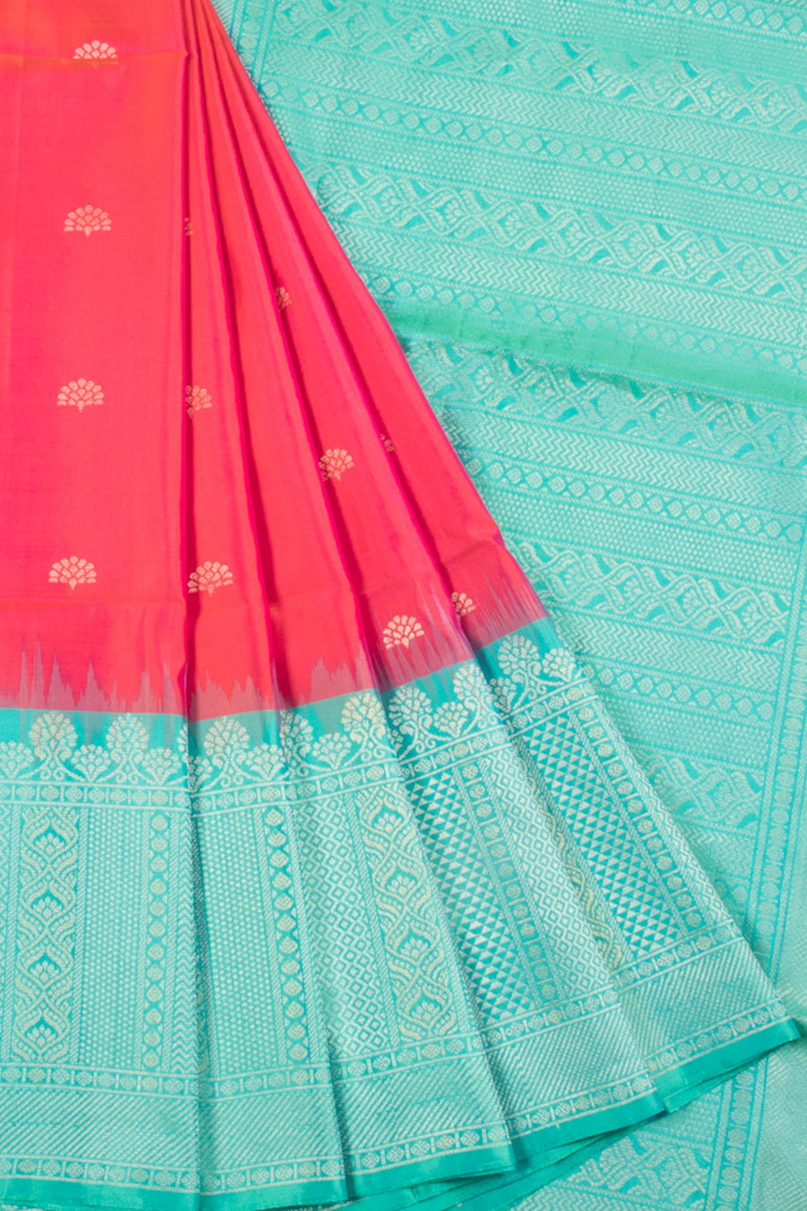 Pink Handloom Kanjivaram Soft Silk Saree with Floral and Geometric Design Border and Pallu