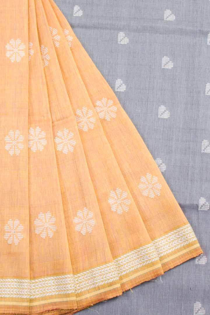 Orange Handloom Odisha Tussar Linen Saree 10060312