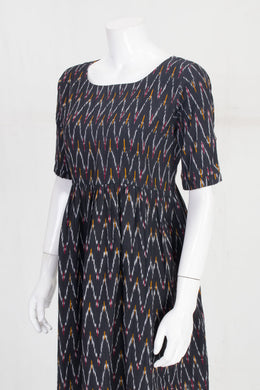 Black Handloom Ikat Cotton Dress 10060385
