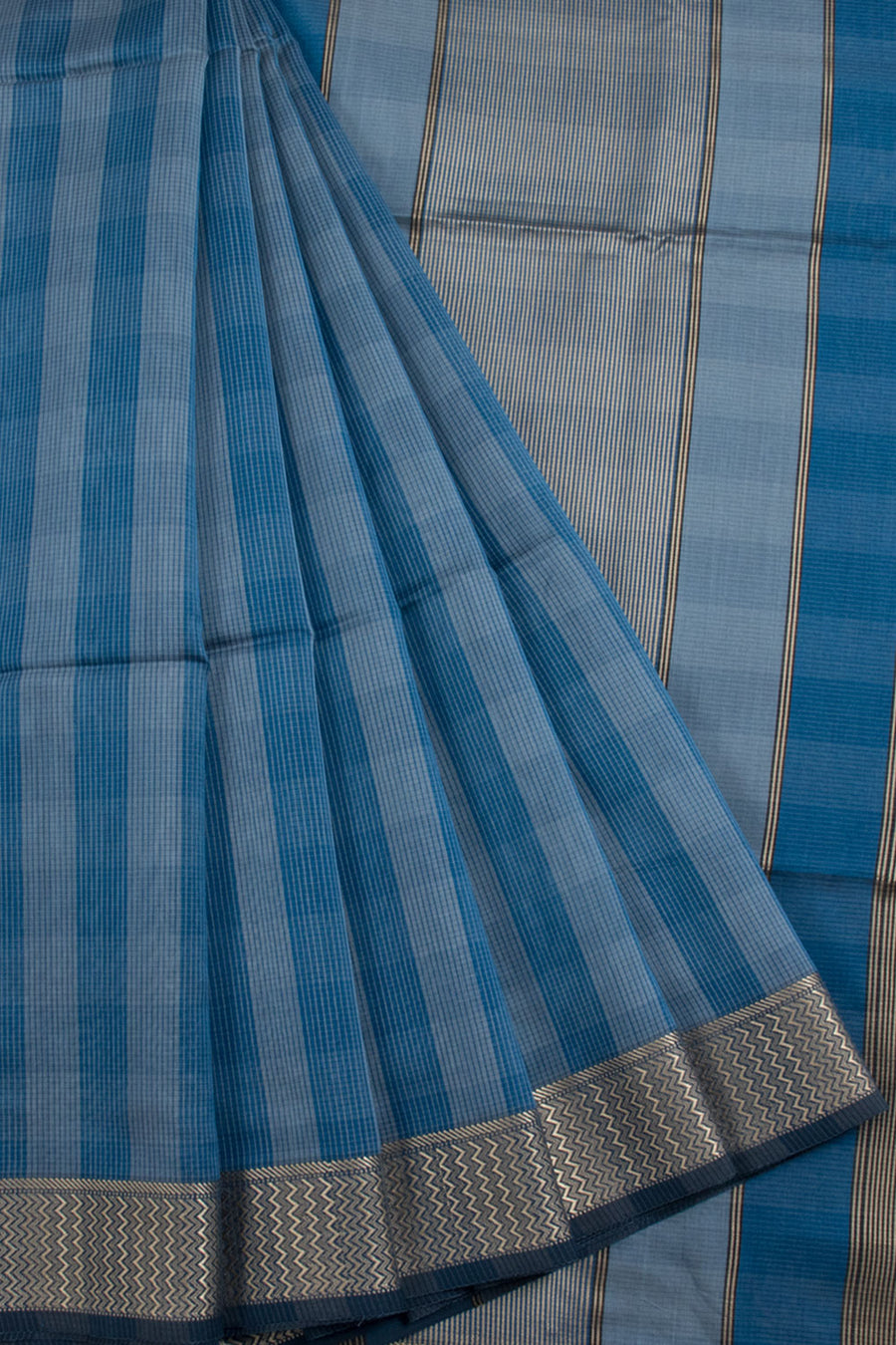 Blue Handwoven Maheshwari Silk Cotton Saree with Checks Design and Bugdi Border