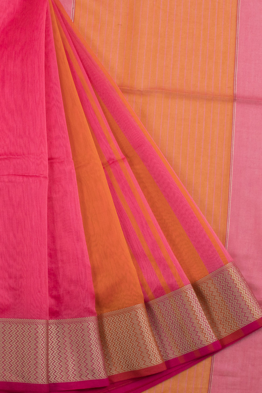 Pink and Orange Double Colour Handloom Maheshwari Silk Cotton Saree