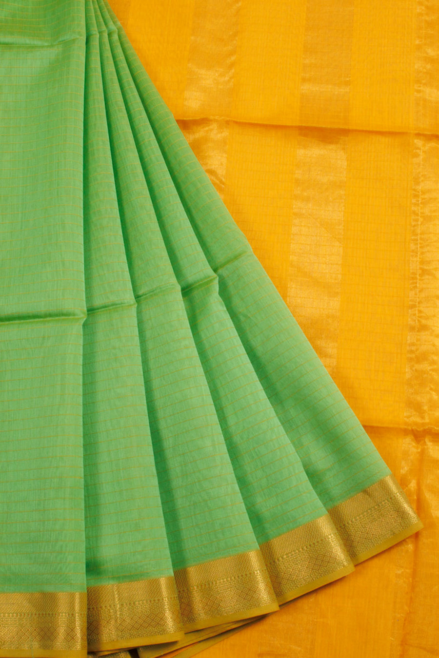 Lime green Maheshwari Silk Cotton Saree with Stripes Design and Zari Stripes Pallu