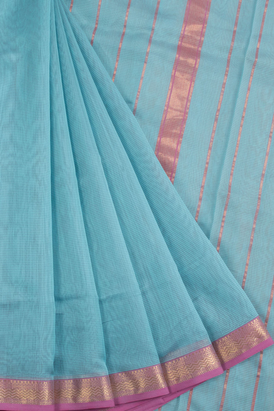 Pastel Blue Maheshwari Silk Cotton Saree with Zigzag Zari Border