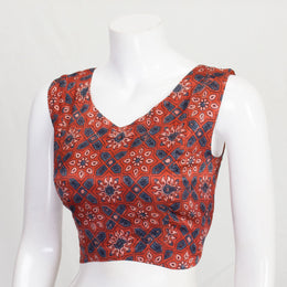 Red Ajrakh Printed Mashru Silk Blouse 10061030