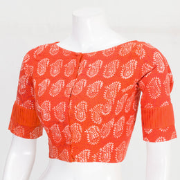 Orange Hand Block Printed Cotton Blouse 10061052