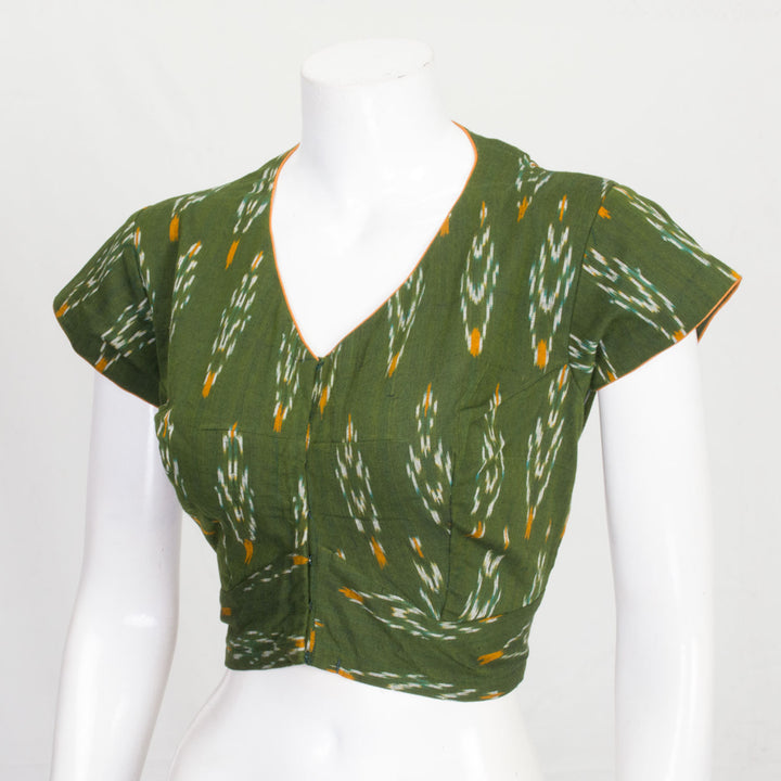 Green Handcrafted Ikat Cotton Blouse 10061055