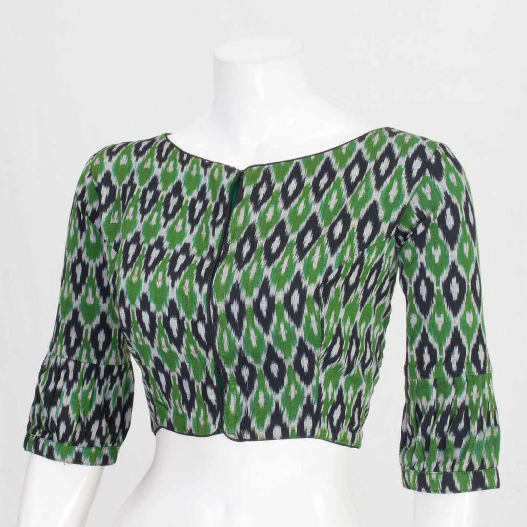Green Handcrafted Ikat Cotton Blouse 10061172