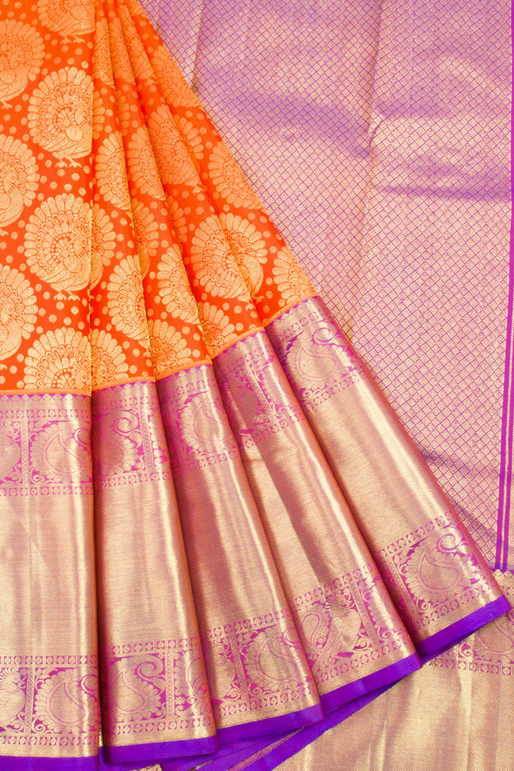 Handloom Pure Silk Tissue Zari Dharmavaram Saree With Peacock Motif and Paisley Peacock Border 