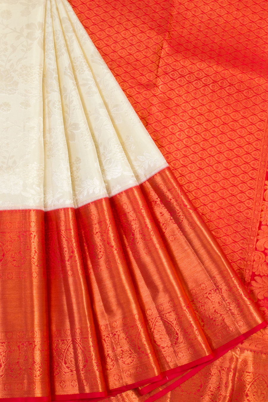 Handloom Pure Silk Tissue Zari Dharmavaram Saree with Floral Design and Peacock Border