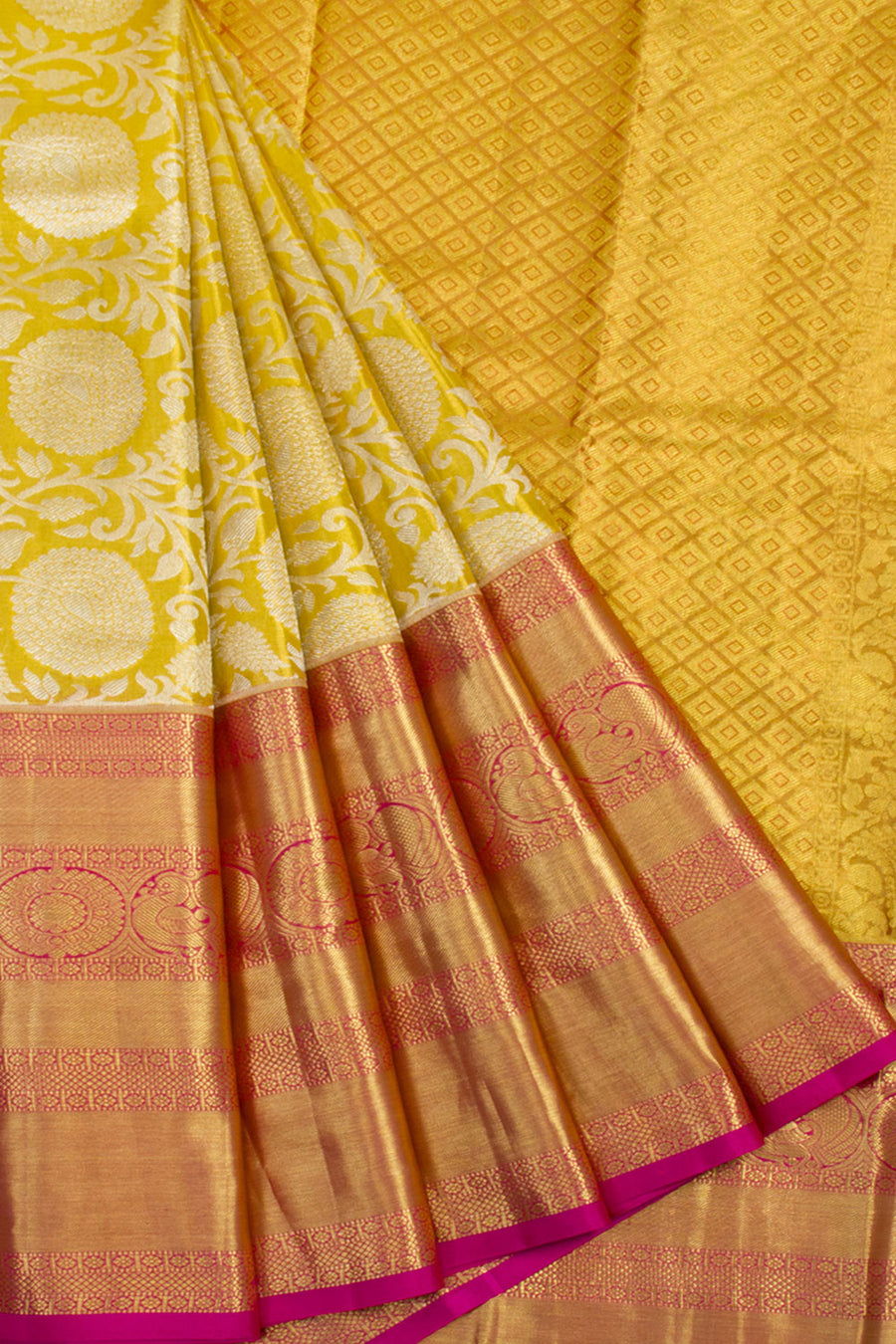 Handloom Pure Silk Tissue Zari Dharmavaram Saree Saree with Floral Design and Peacock Border