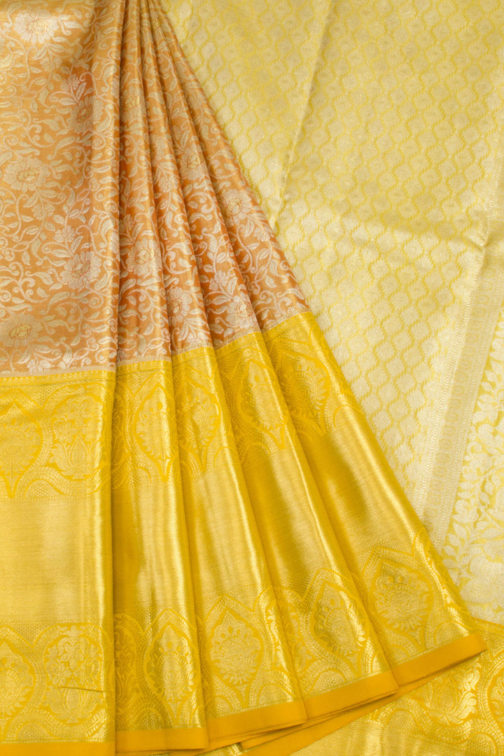 Handloom Pure Silk Tissue Zari Dharmavaram Saree With Floral Design and Paisley Floral Border