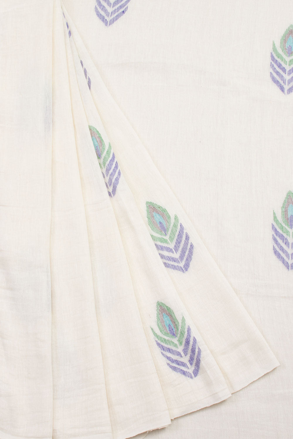 White Handloom Jamdani Linen Saree 10061401