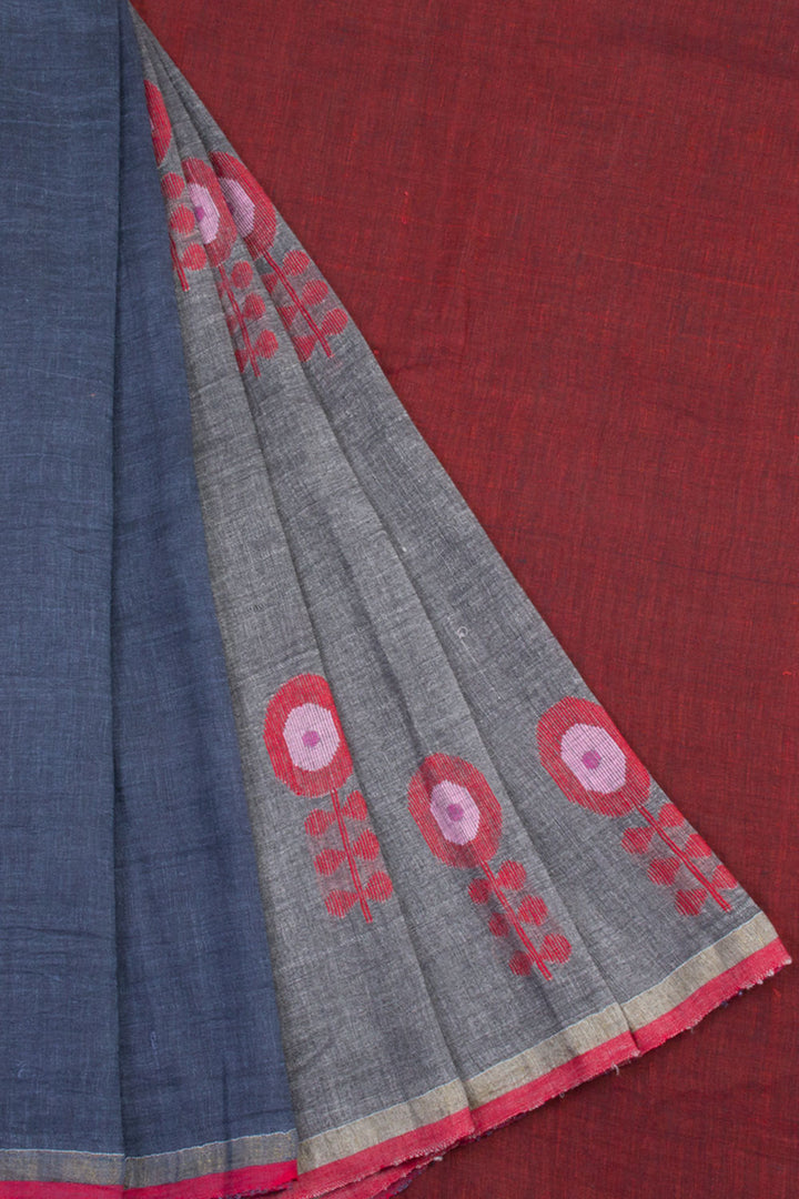 Grey Handloom Jamdani Linen  Saree 10061418