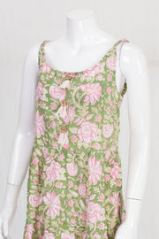 Green Hand Block Printed Cotton Dress 10061609